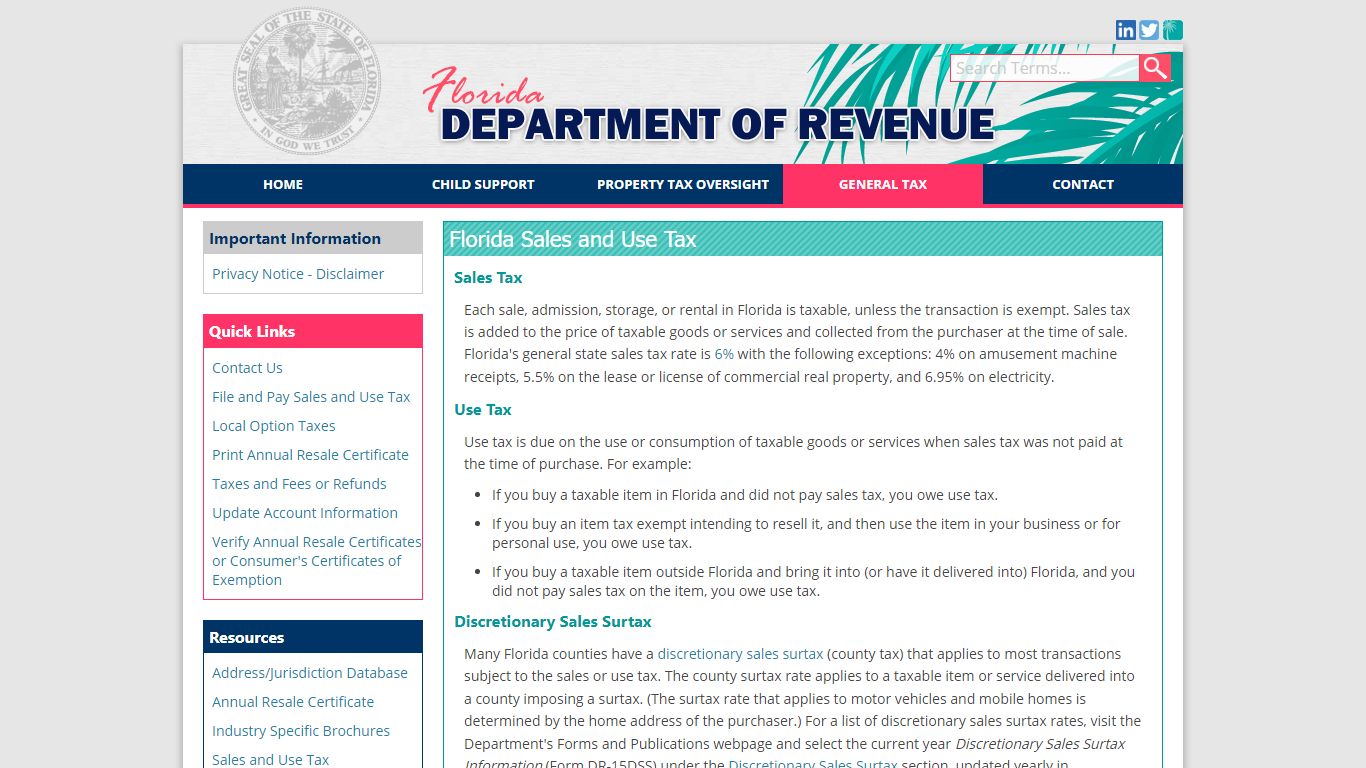 Florida Dept. of Revenue - Florida Sales and Use Tax